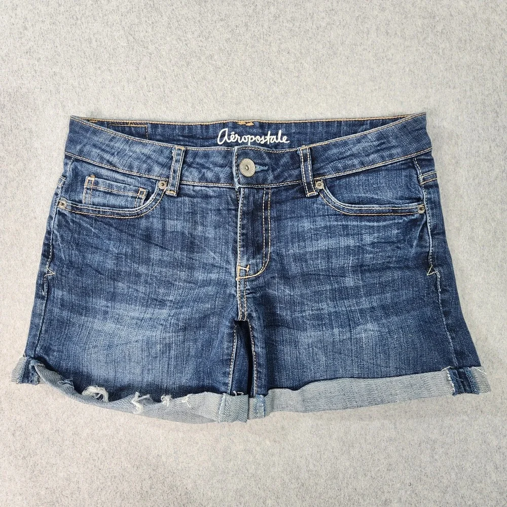 Aeropostale Distressed Boyfriend Jean Shorts‎ Womens Size 2 Blue Denim 30x4.5